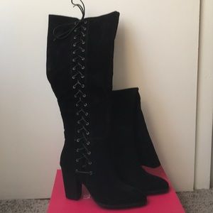 Shoe Dazzle Black Lace Up Knee High Boots